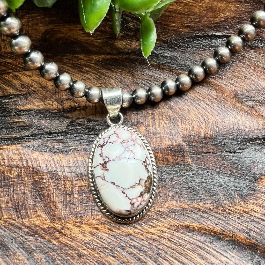 Wild Horse Magnesite Pendant Sterling Silver Oval | Solid Back | Southwestern